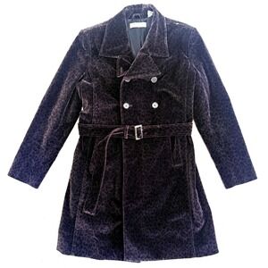 Lord & Taylor Coat Leopard Velvet Animal Trench Belted Double Breasted